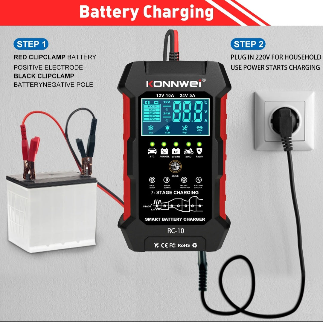 Konnwei RC-10 HELT NY/OANVÄND Batteriladdare 10Amp